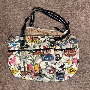 Sakroots Cream and Black Shoulder Bag with Durable Fabric